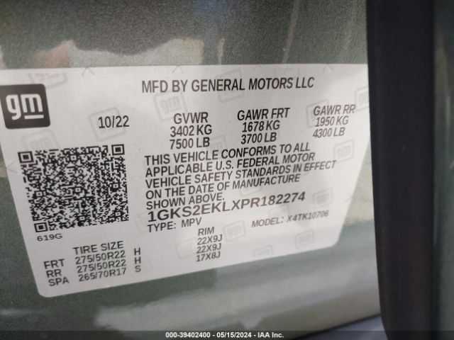 1GKS2EKLXPR182274 GMC Yukon 4wd Denali Ultimate