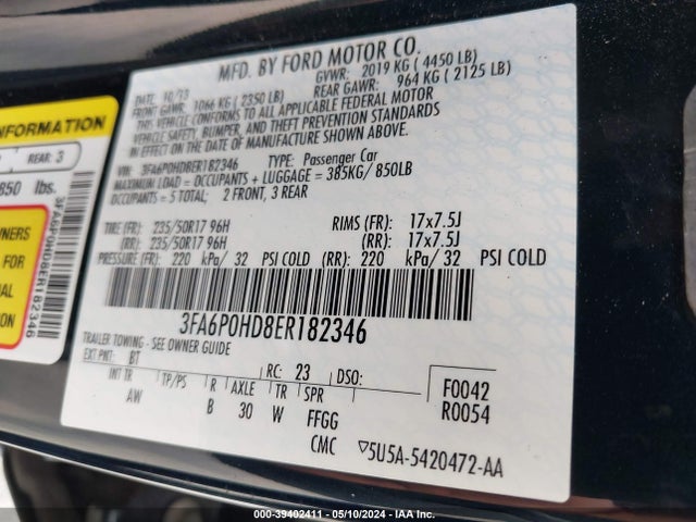 Ford FUSION SE 2014 3FA6P0HD8ER182346 Image 9