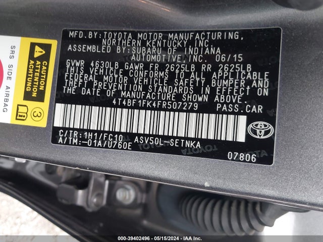 Toyota CAMRY LE 2015 4T4BF1FK4FR507279 Image 9