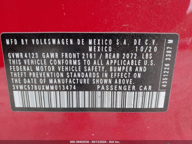 3VWC57BUXMM013474 Volkswagen Jetta 1.4t R-line/1.4t S/1.4t Se