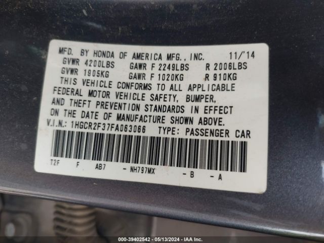 1HGCR2F37FA063066 Honda ACCORD LX
