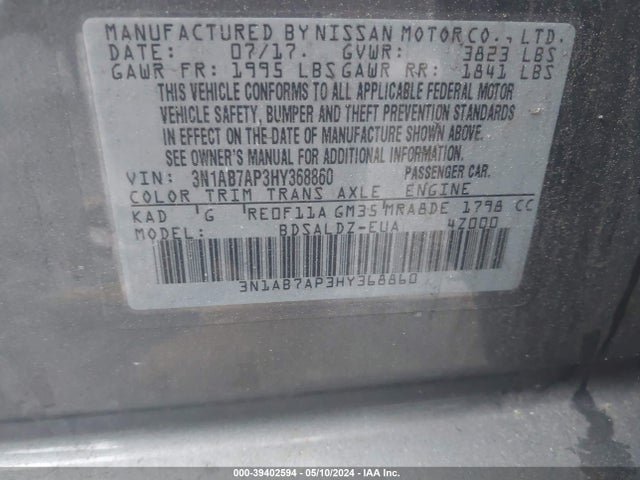 Nissan SENTRA SV 2017 3N1AB7AP3HY368860 Image 9