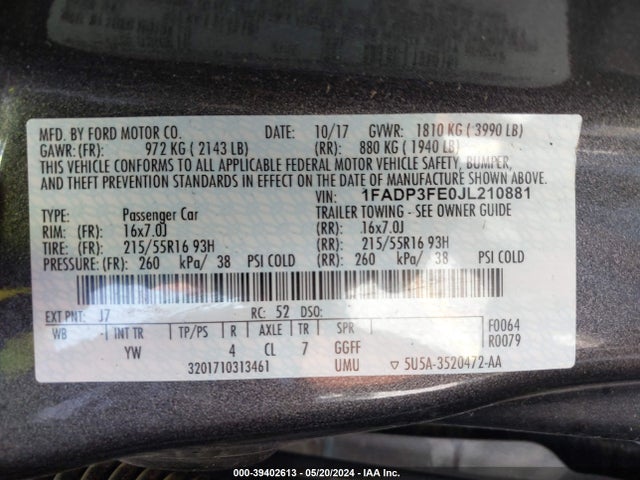 Ford FOCUS SE 2018 1FADP3FE0JL210881 Image 9