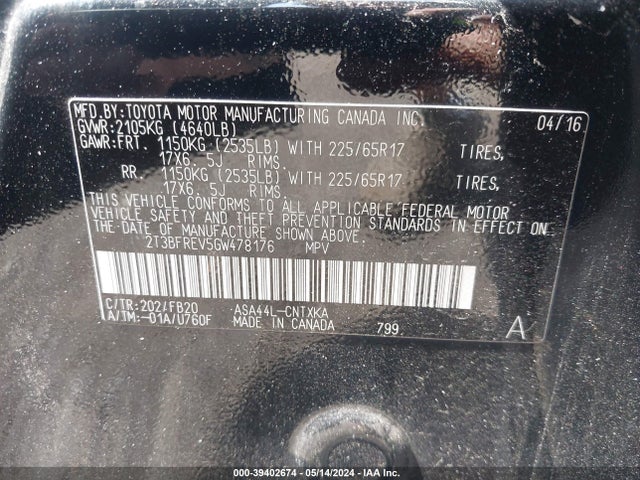Toyota RAV4 LE 2016 2T3BFREV5GW478176 Image 9