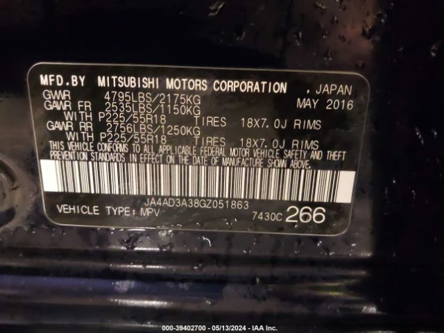 JA4AD3A38GZ051863 Mitsubishi Outlander Se