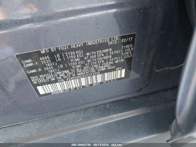 Subaru Outback 2.5i Limited 2017 4S4BSANCXH3343996 Image 9