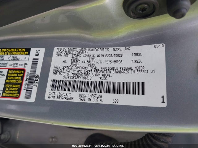 5TFFY5F12FX181019 Toyota Tundra Limited 5.7l V8