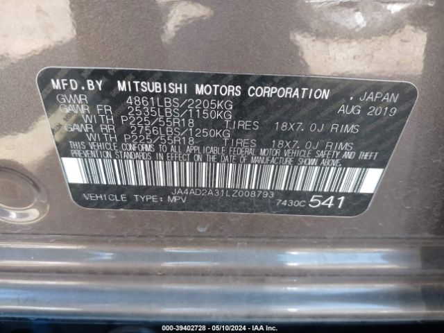 JA4AD2A31LZ008793 Mitsubishi Outlander Es 2.4