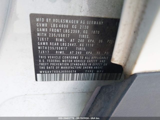 WVGAV7AX4JK000076 Volkswagen Tiguan Limited 2.0t