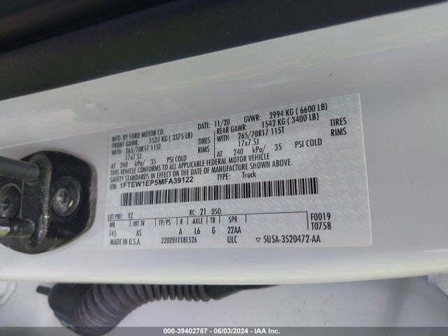 Ford F-150 Xl 2021 1FTEW1EP5MFA39122 Image 9