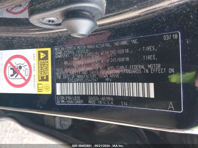 Toyota Highlander Xle 2018 5TDJZRFH5JS542947 Image 9