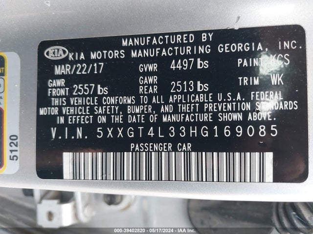 KIA Optima Lx 2017 5XXGT4L33HG169085 Image 9