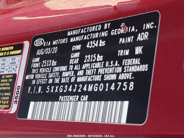 5XXG34J24MG014758 KIA K5 EX