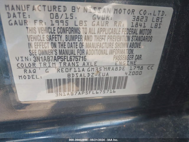 Nissan SENTRA SV 2015 3N1AB7AP5FL675716 Image 9