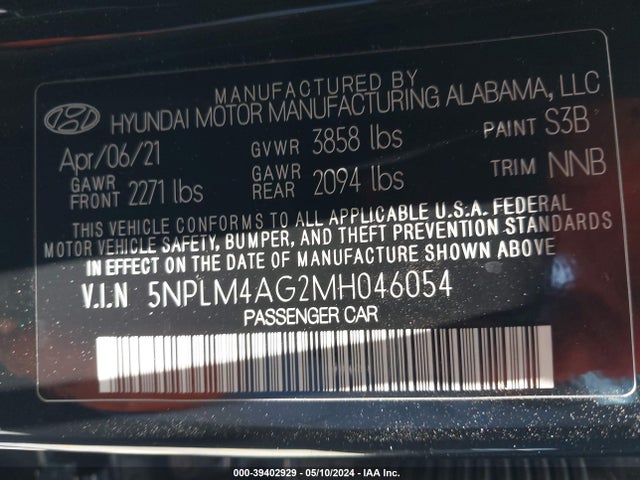 Hyundai ELANTRA SEL 2021 5NPLM4AG2MH046054 Image 9