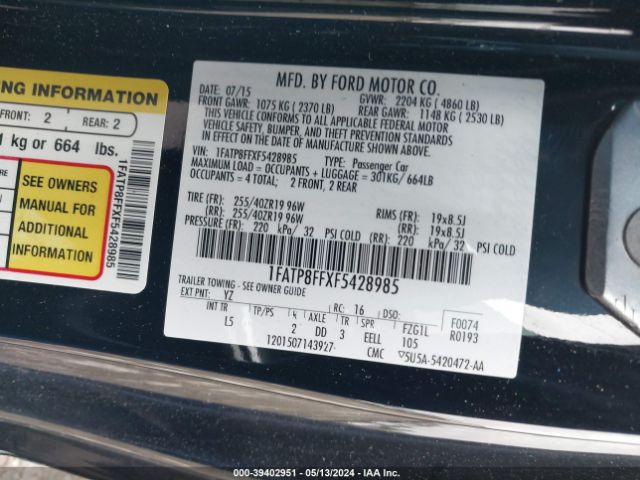 1FATP8FFXF5428985 Ford Mustang Gt Premium
