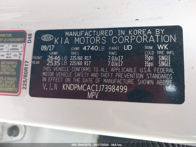 KIA Sportage Lx 2018 KNDPMCAC1J7398499 Image 9