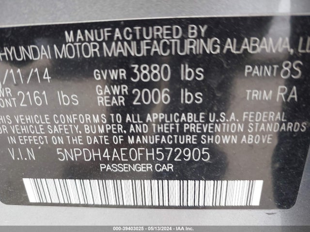 Hyundai ELANTRA SE 2015 5NPDH4AE0FH572905 Image 9