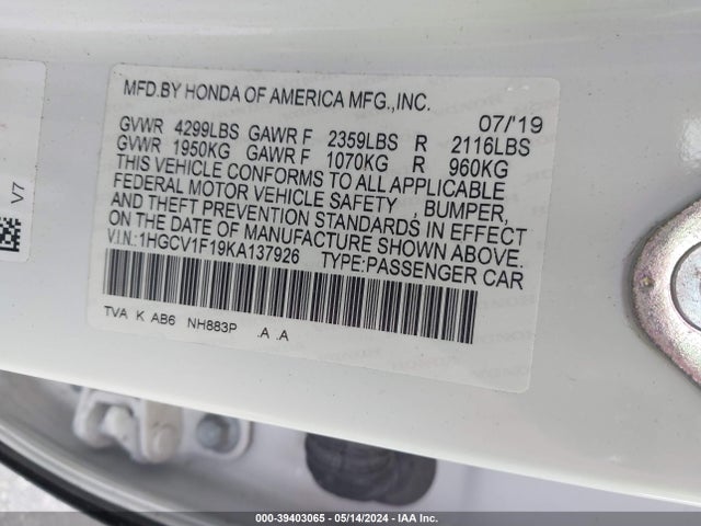 1HGCV1F19KA137926 Honda ACCORD LX
