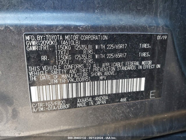 Toyota RAV4 LE 2019 JTMF1RFV9KJ008951 Image 9