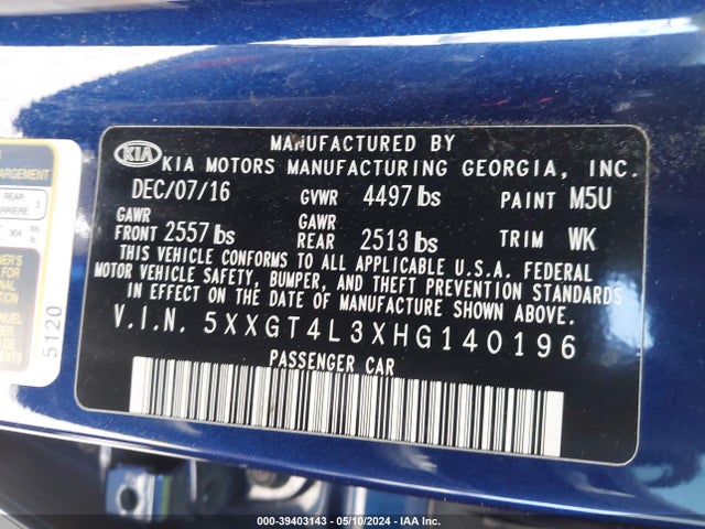 KIA Optima Lx 2017 5XXGT4L3XHG140196 Image 9