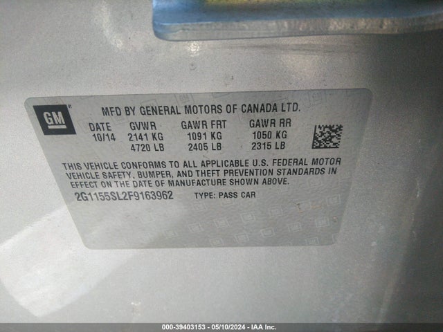 Chevrolet Impala 1lz 2015 2G1155SL2F9163962 Image 9