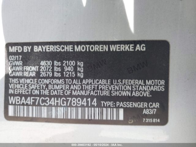 WBA4F7C34HG789414 BMW 430i Gran Coupe