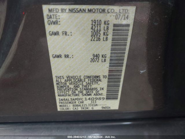 1N4AL3AP0FC140989 Nissan Altima 2.5 S