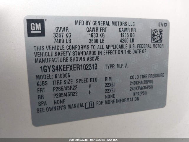 Cadillac Escalade Esv Platinum Edition 2014 1GYS4KEFXER102313 Image 9