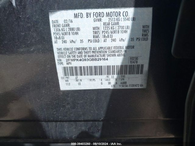 2FMPK4G93GBB29164 Ford EDGE SE