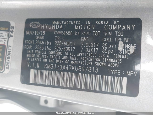 Hyundai TUCSON SE 2019 KM8J23A47KU897813 Image 9