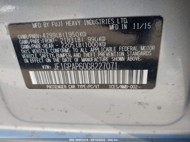 JF1GPAP60G8227071 Subaru Impreza 2.0i Sport Premium