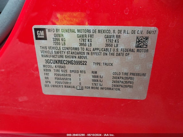 Chevrolet Silverado 1500 2lt 2017 3GCUKREC2HG399522 Image 9