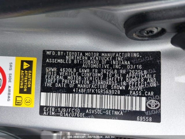 Toyota CAMRY LE 2016 4T4BF1FK1GR569028 Image 9