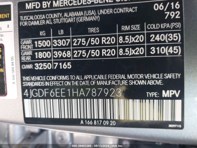 4JGDF6EE1HA787923 Mercedes-Benz Gls 450 4matic