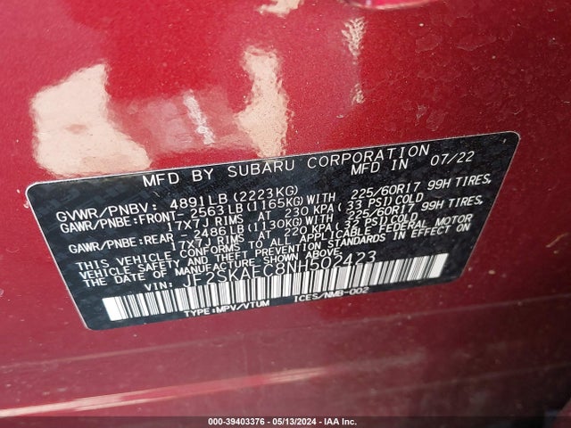 Subaru Forester Premium 2022 JF2SKAEC8NH502423 Image 9