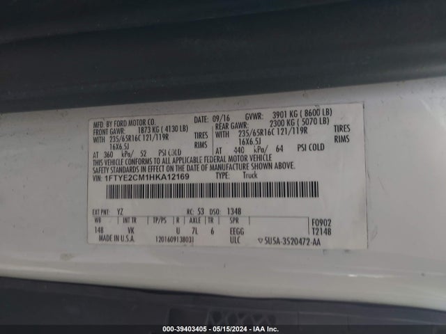Ford Transit-150 2017 1FTYE2CM1HKA12169 Image 9