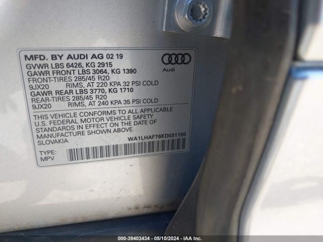 WA1LHAF76KD031100 Audi Q7 45 Premium
