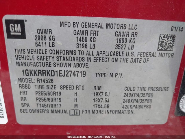 GMC Acadia Slt-1 2014 1GKKRRKD1EJ274719 Image 9