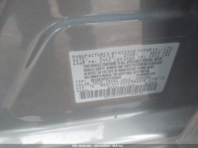 Nissan SENTRA S 2015 3N1AB7AP9FY308496 Image 9
