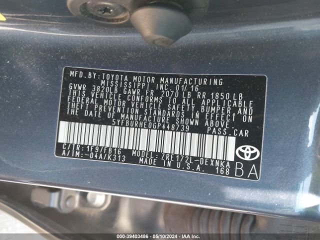 5YFBURHE0GP448739 Toyota Corolla Le Plus