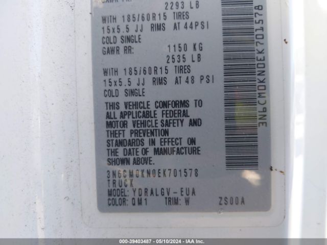 3N6CM0KN0EK701578 Nissan NV200 SV