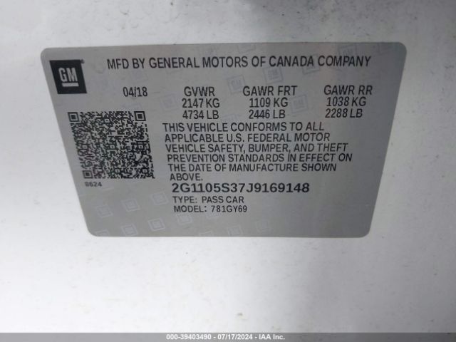 2G1105S37J9169148 Chevrolet IMPALA 1LT