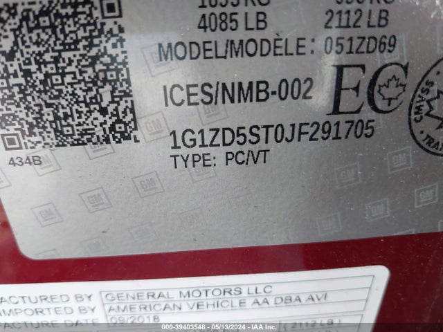 Chevrolet MALIBU LT 2018 1G1ZD5ST0JF291705 Image 9