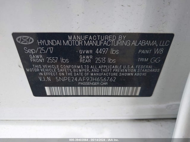 Hyundai SONATA SE 2018 5NPE24AF9JH656762 Image 9