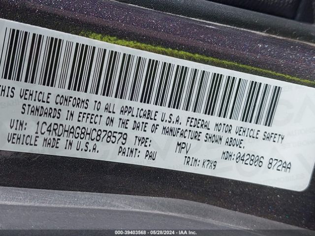 1C4RDHAG8HC878579 Dodge Durango Sxt Rwd