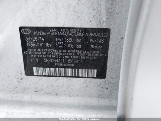 5NPDH4AE1FH566417 Hyundai ELANTRA SE