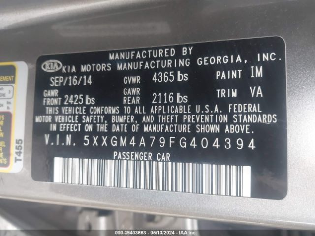 5XXGM4A79FG404394 KIA Optima Lx