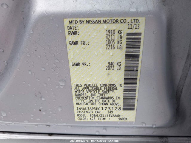 Nissan Altima 2.5 Sl 2014 1N4AL3AP5EC173128 Image 9