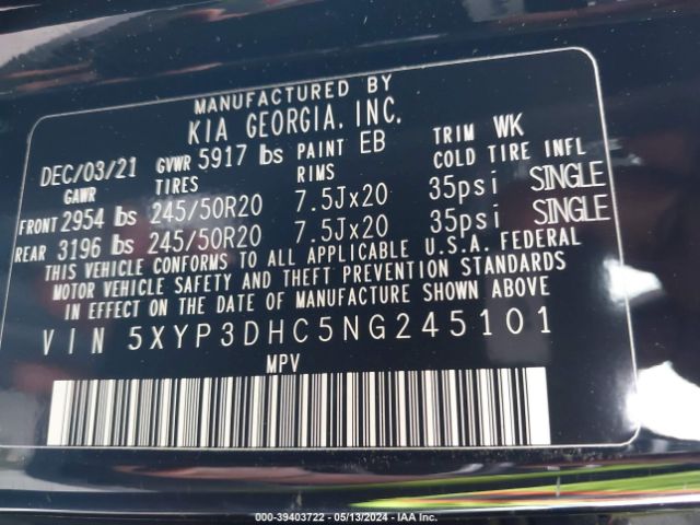 5XYP3DHC5NG245101 KIA Telluride Ex